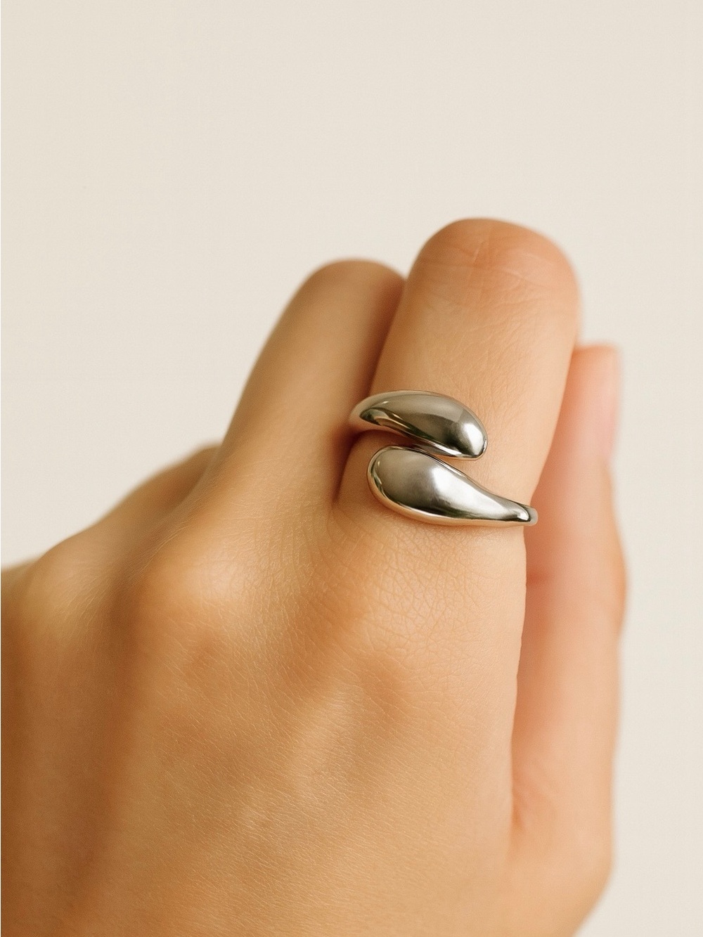 Sleek Silver Open Sculptural Ring - Women's Jewelry